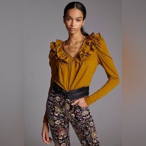 NWT, Size Small Petite, Anthropologie Ruffled V-Neck Top